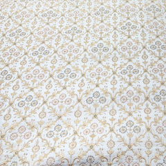 Off White Floral Sequins Thread Raw Silk Embroidery