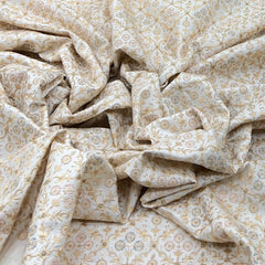 Off White Floral Sequins Thread Raw Silk Embroidery