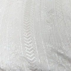 White Geometric Sequins Thread Slub Silk Embroidery