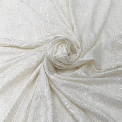 White Geometric Sequins Thread Slub Silk Embroidery