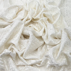 White Geometric Sequins Thread Slub Silk Embroidery