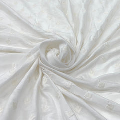 White Floral Butti Thread Slub Silk Embroidery