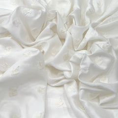 White Floral Butti Thread Slub Silk Embroidery
