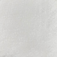 White Floral Overall Jal Thread Slub Silk Embroidery