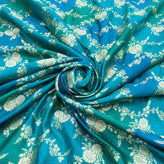 Sea Green & Blue Floral Jal Zari Silk Brocade
