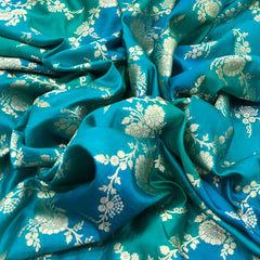 Sea Green & Blue Floral Jal Zari Silk Brocade
