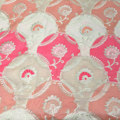 Cream & Pink Floral Jal Zari Silk Brocade