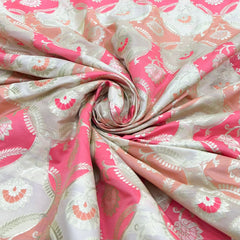 Cream & Pink Floral Jal Zari Silk Brocade