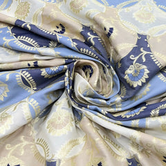 Cream & Grey Floral Jal Zari Silk Brocade