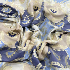 Cream & Grey Floral Jal Zari Silk Brocade