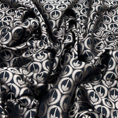 Black Geometric Floral Zari Silk Brocade