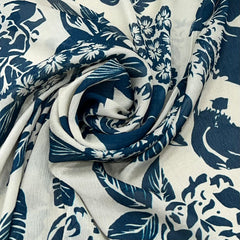 Cream and Blue Floral Jal Chinnon Chiffon Print
