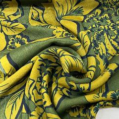 Forest Green Yellow Floral Chinnon Chiffon Print