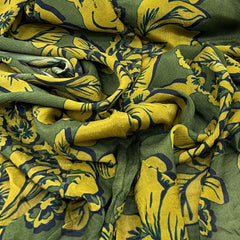Forest Green Yellow Floral Chinnon Chiffon Print