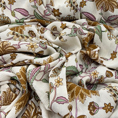 Off White and Multicolour Floral Jal Crush Cotton Printed