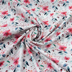 White Multicolour Floral Lawn Cotton Printed