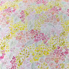 White & Lime Green Floral Lawn Cotton Printed