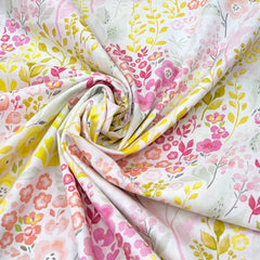 White & Lime Green Floral Lawn Cotton Printed