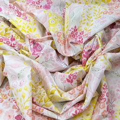 White & Lime Green Floral Lawn Cotton Printed