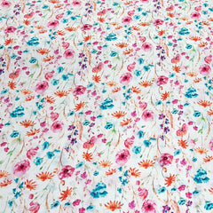White & Multicolour Floral Lawn Cotton Printed