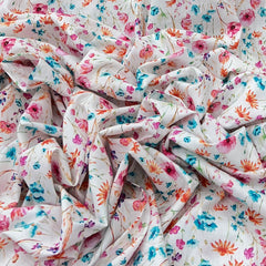 White & Multicolour Floral Lawn Cotton Printed