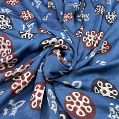 Indigo Blue Geometric Modal Satin Ajrak Print