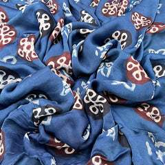 Indigo Blue Geometric Modal Satin Ajrak Print