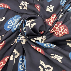 Black Geometric Modal Satin Ajrak Print