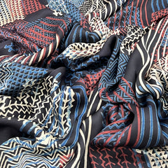 Black & Maroon Geometric Modal Satin Ajrak Print