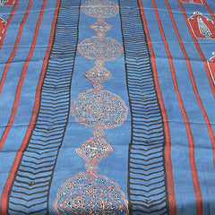 Blue & Maroon Panel Modal Satin Ajrak Print