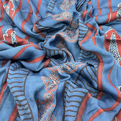 Blue & Maroon Panel Modal Satin Ajrak Print