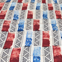 Cream & Multicolour Geometric Modal Satin Ajrak Print