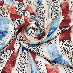 Cream & Multicolour Geometric Modal Satin Ajrak Print