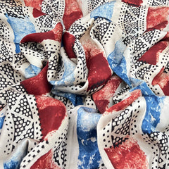 Cream & Multicolour Geometric Modal Satin Ajrak Print