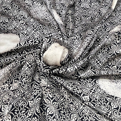 Black Floral Modal Satin Ajrak Print