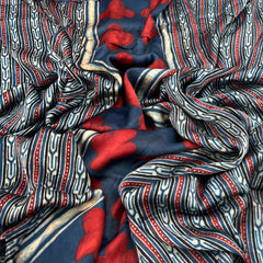 Blue Geometric Panel Modal Satin Ajrak Print