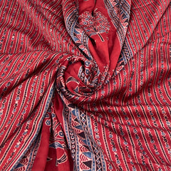 Maroon Floral Panel Modal Satin Ajrak Print
