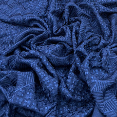 Navy Blue Geometric Slub Silk Embroidery