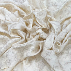 Off White Floral Slub Silk Zari Embroidery