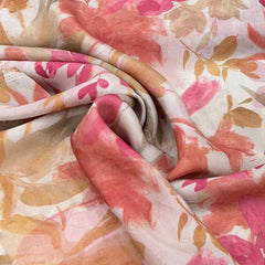 Off White Abstract Floral Organza Print