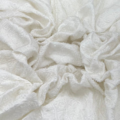 White Geometric Lucknowi Cut Dana Slub Silk Embroidery