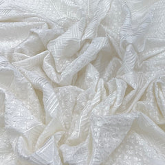 White Geometric Slub Silk Embroidery