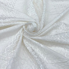 White Geometric Diamond Slub Silk Embroidery
