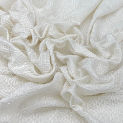 White Geometric Cut Dana Slub Silk Embroidery
