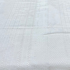 White Geometric Slub Slik Embroidery