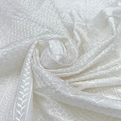 White Geometric Slub Slik Embroidery