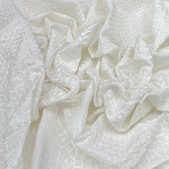 White Geometric Slub Slik Embroidery