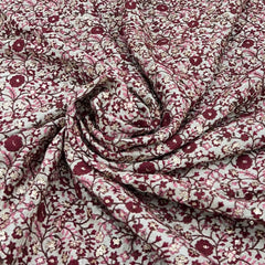 Beige & Maroon Floral Jal Slub Slik Embroidery