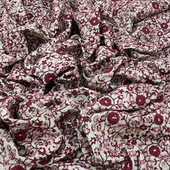 Beige & Maroon Floral Jal Slub Slik Embroidery