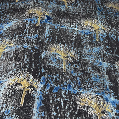Brown & Blue Tree Mirror Work  Modal Satin Print